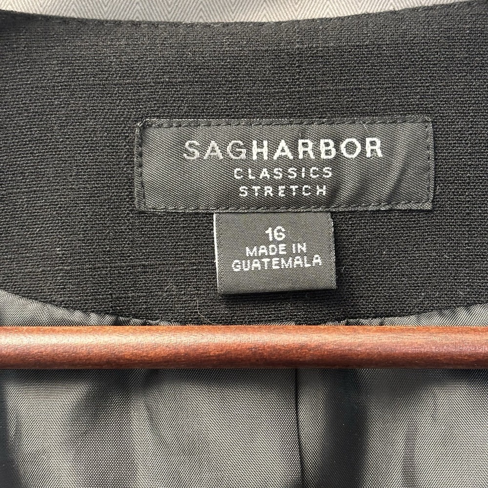 Sag Harbor Officecore Blazer Womens 16 Black Open Front Workwear Minimalist - Picture 3 of 12
